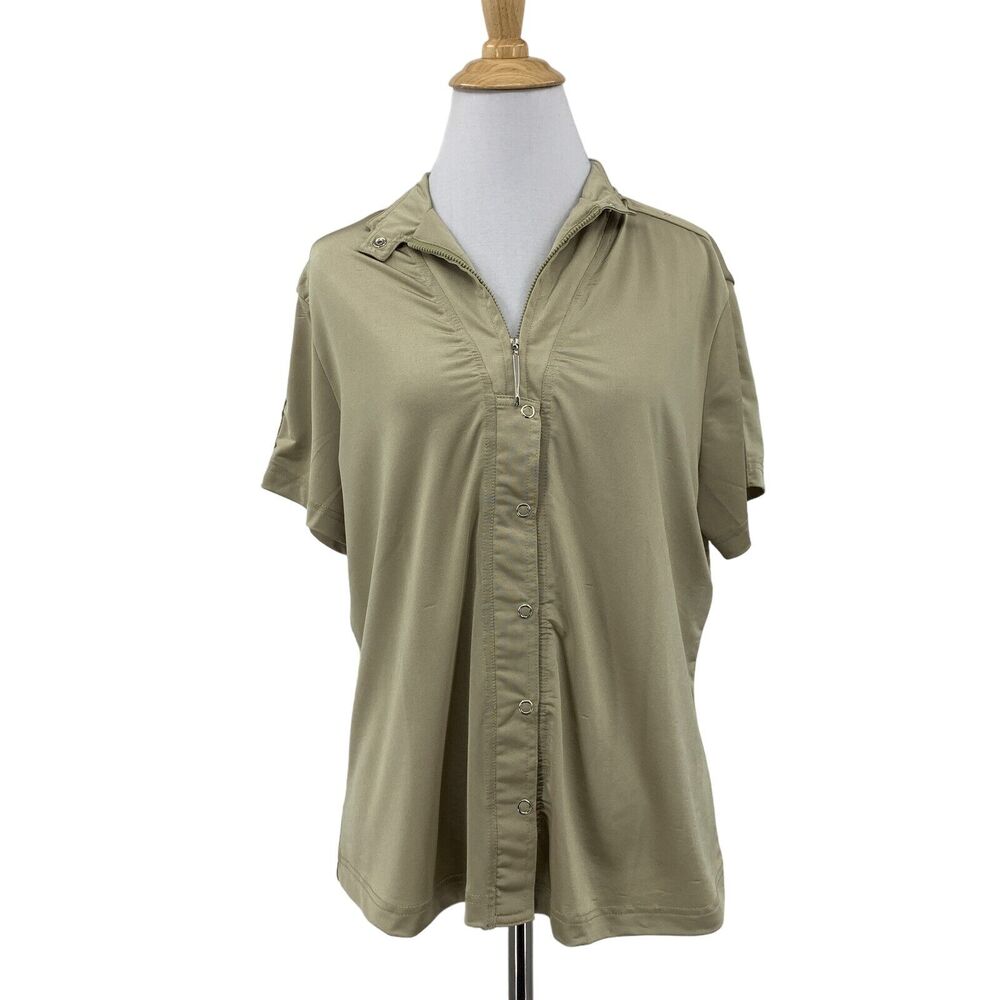 Jamie Sadock Golf Polo Womens L Large Eucalyptus Zipper Snap Button Quarter Zip